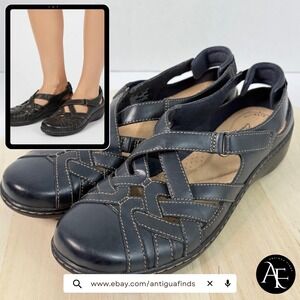 CLARKS Women's Shoes Cora Dream Leather Loafer Flats Slip-On Sandals Size 8.5M